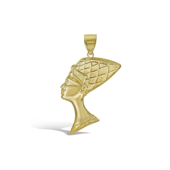 Egyptian Queen Nefertiti Pendant 10k Yellow Gold Mens Charm 2.1" - Picture 2 of 4